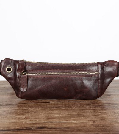 Brown leather belt bag mens leather bum bag