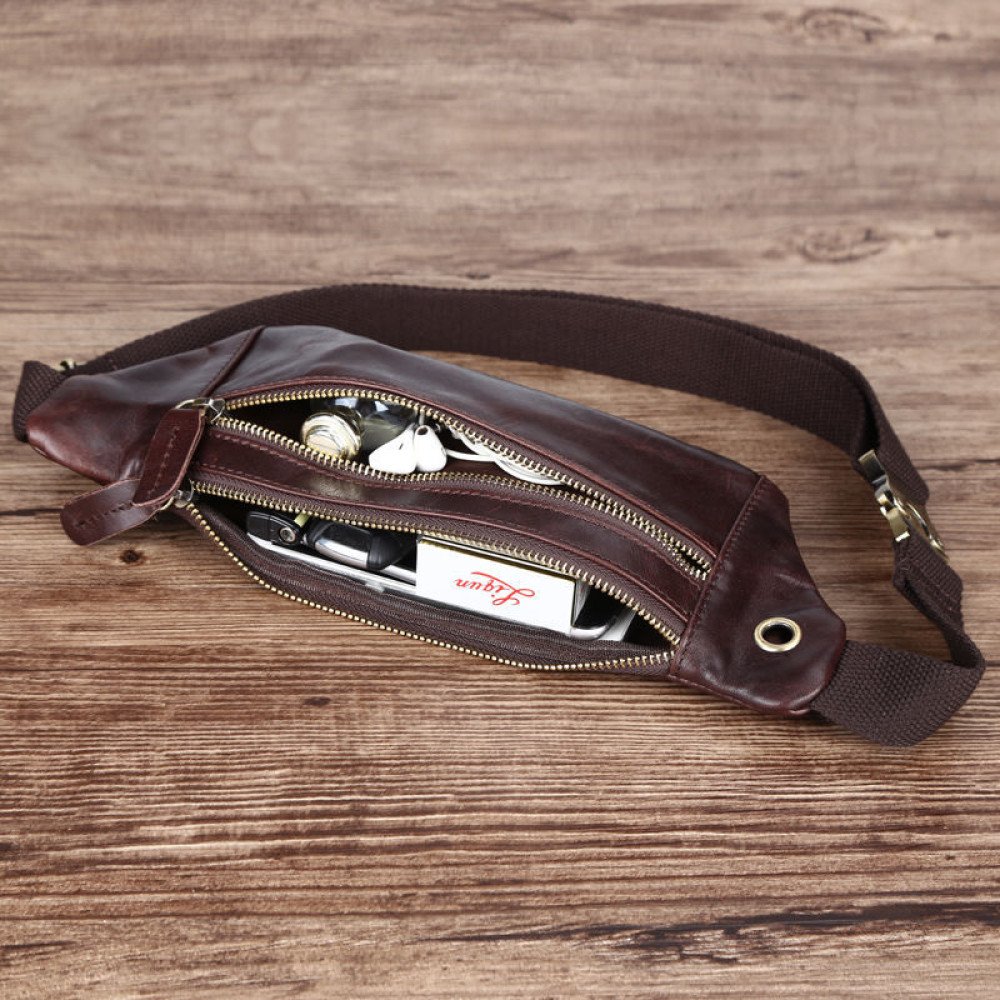 Brown leather belt bag mens leather bum bag