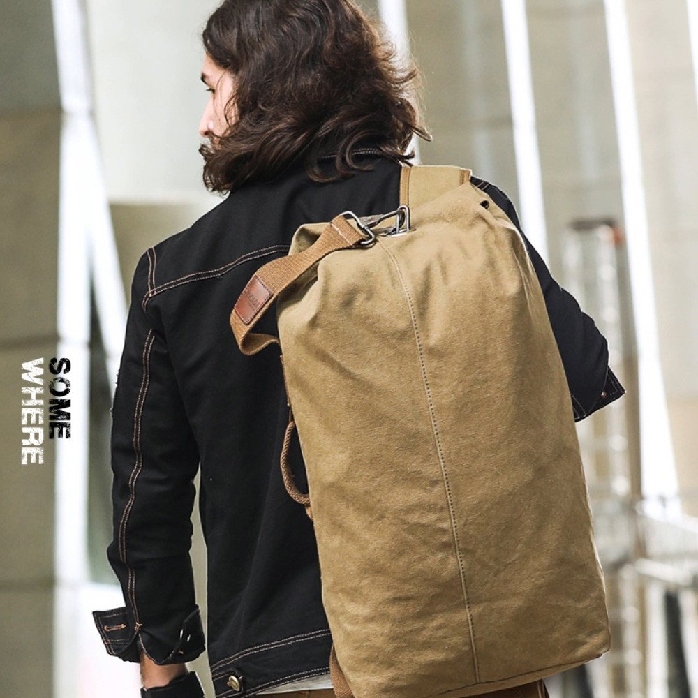 Canvas rucksack large bag mens backpack casual khaki black