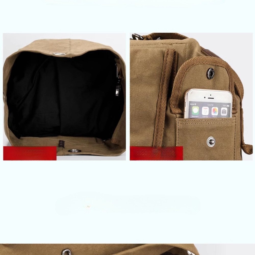 Canvas rucksack large bag mens backpack casual khaki black