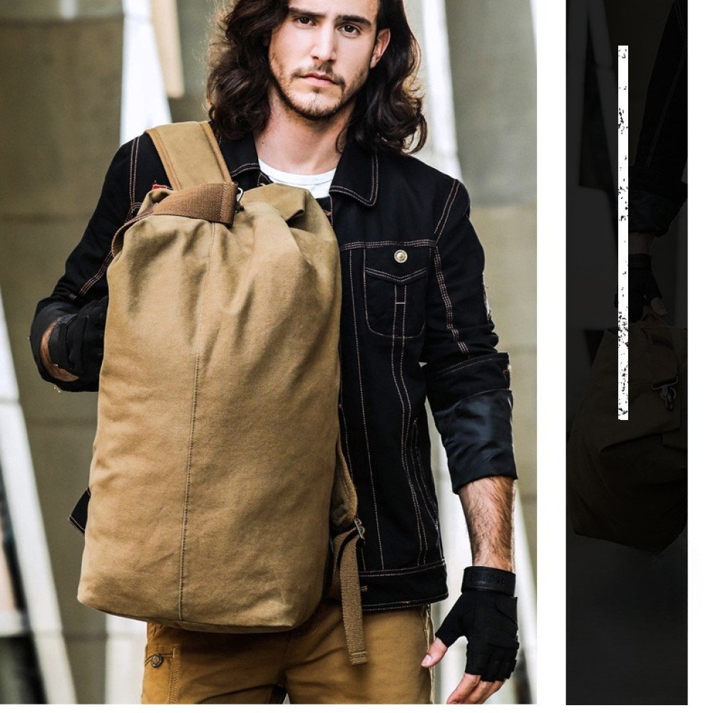 Canvas rucksack large bag mens backpack casual khaki black Canvas rucksack large bag mens backpack casual khaki black