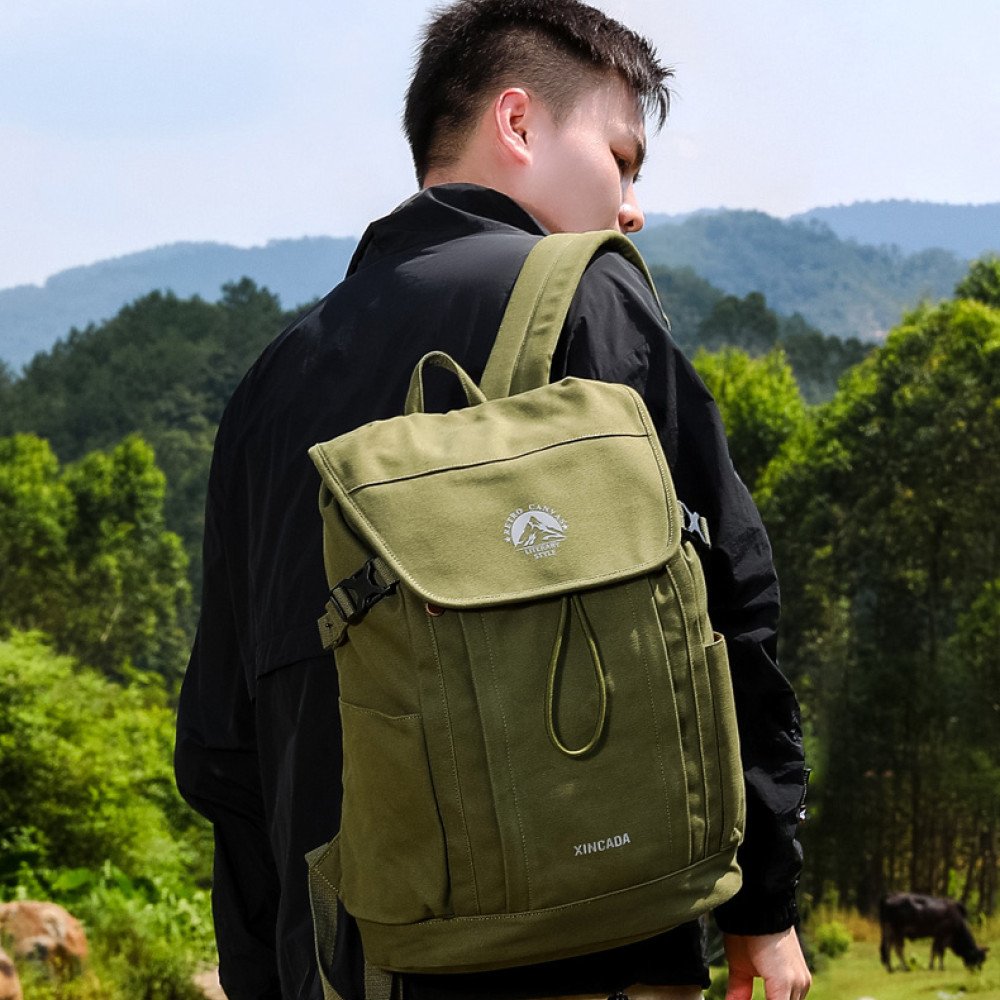 Canvas hiking backpack 16 laptop rucksack large backpacks unisex