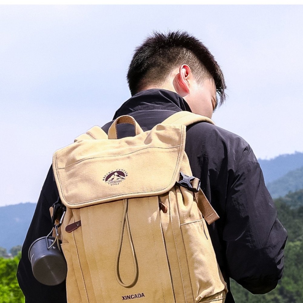 Canvas hiking backpack 16 laptop rucksack large backpacks unisex