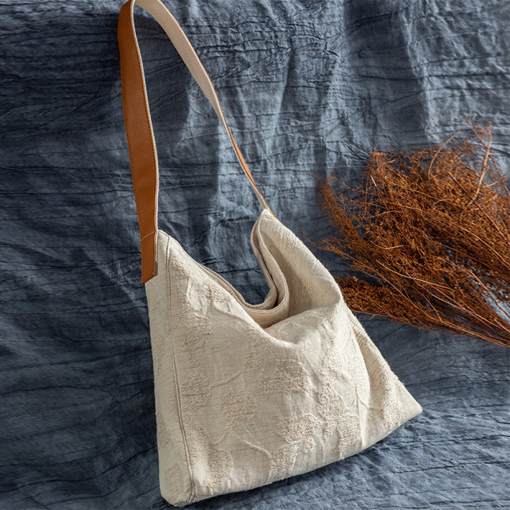 Embroidered tote bag designer purses shoulder bag women beige