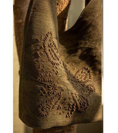 Linen tote bag embroidered retro cross body messenger bag women's