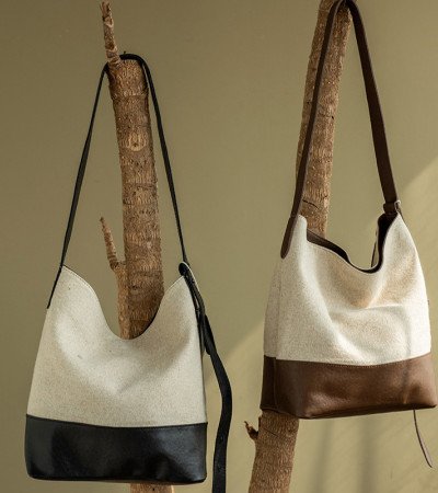 Linen bag leather crossbody purses for women cross shoulder bag