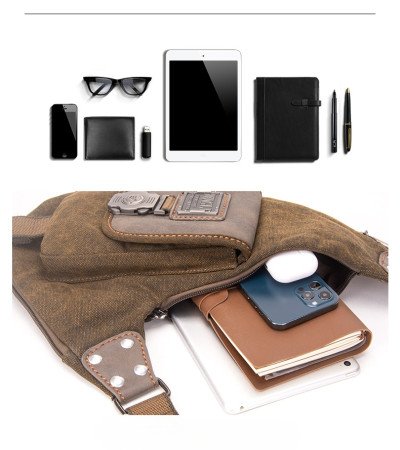 Saddle bag men's canvas sling chest bag coffee black