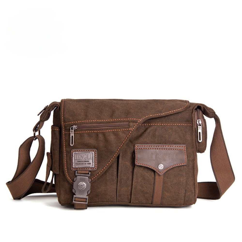 Ipad canvas messenger bag men's canvas satchel coffee black