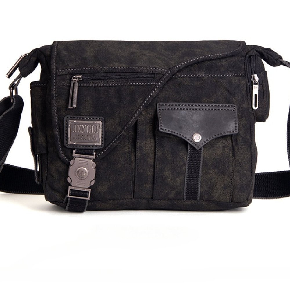 Ipad canvas messenger bag men's canvas satchel coffee black
