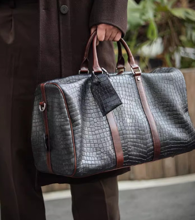 Weekender bag mens full grain leather duffle bag large