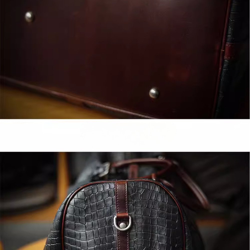 Weekender bag mens full grain leather duffle bag large