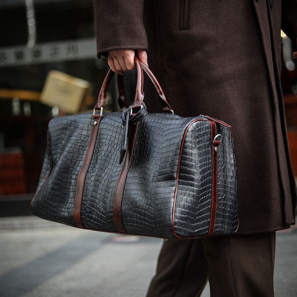 Weekender bag mens full grain leather duffle bag large