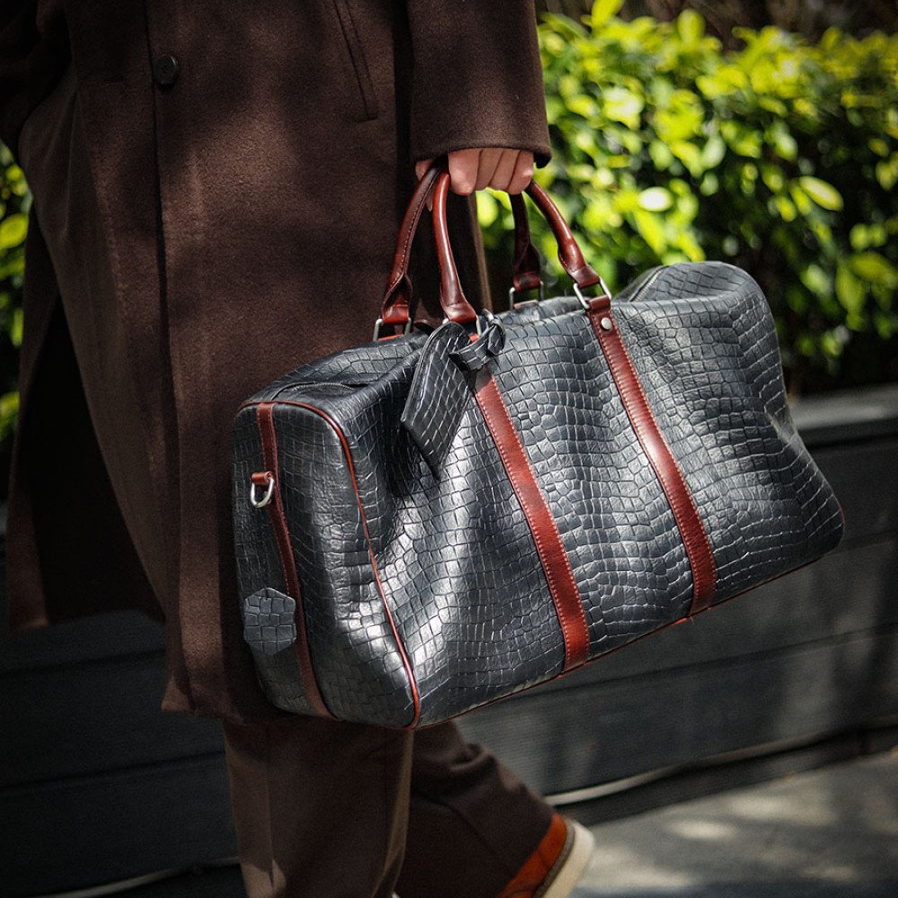 Weekender bag mens full grain leather duffle bag large