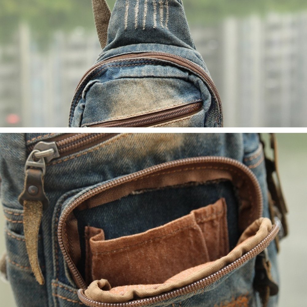 Denim sling bags for men women crossbody chest bag best sling pack