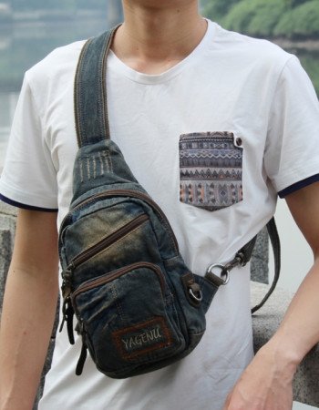 Denim sling bags for men women crossbody chest bag best sling pack