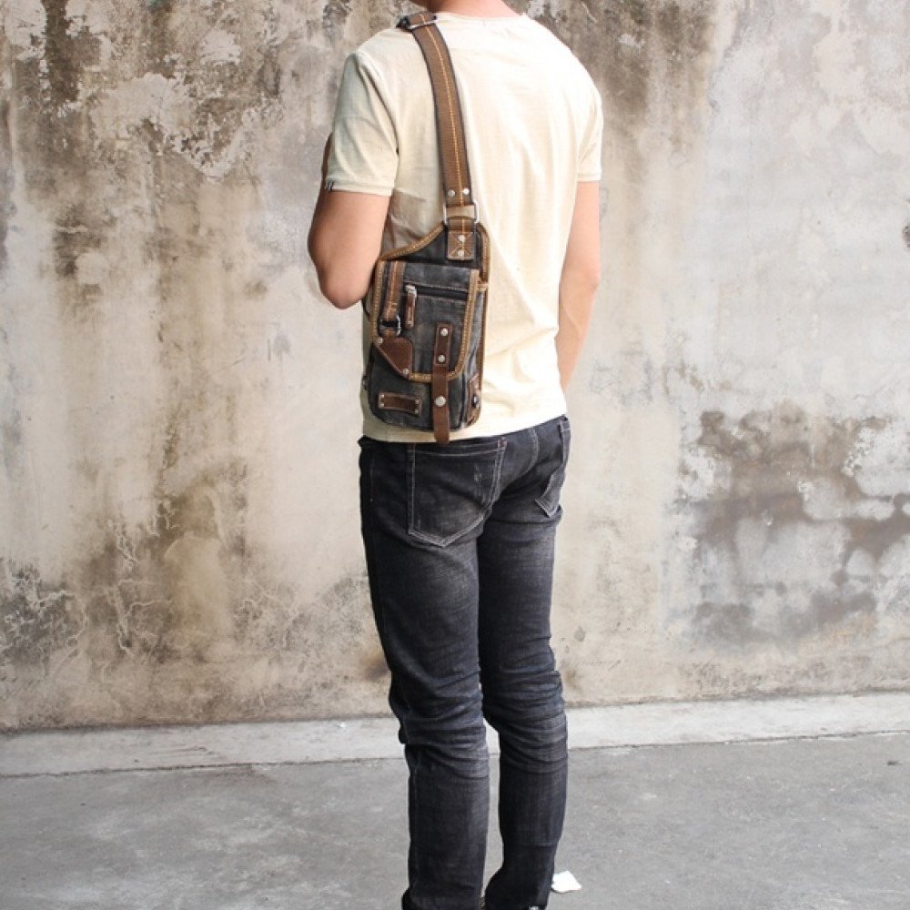 Denim sling bag blue mens cross chest bag