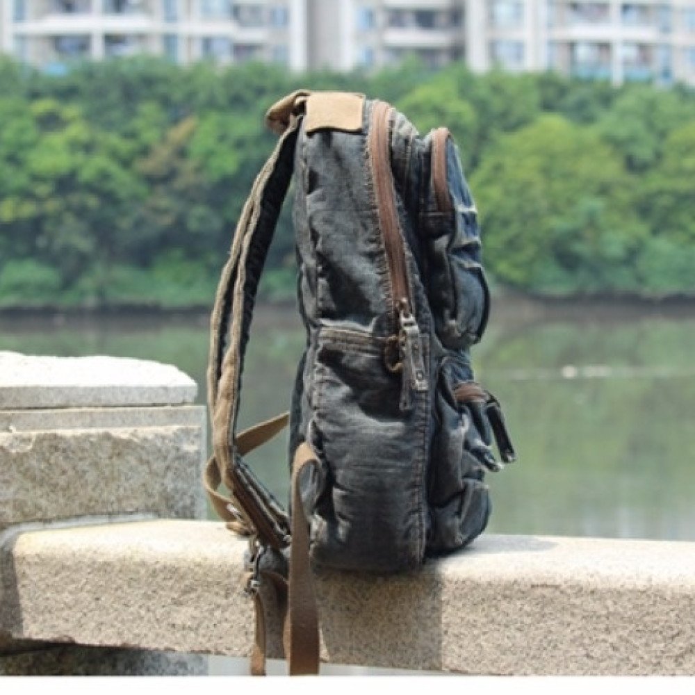 Denim travel bag vintage jean backpack for school men women