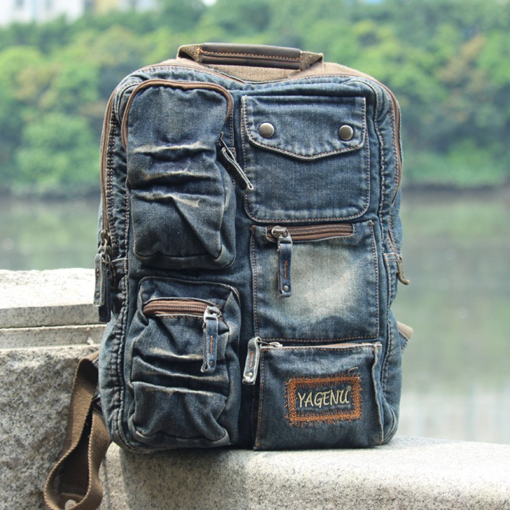 Denim travel bag vintage jean backpack for school men women