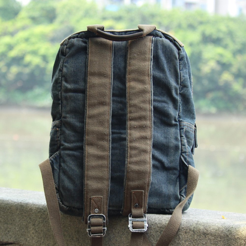 Denim travel bag vintage jean backpack for school men women