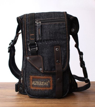 Shoulder bag denim mens leg bag motorcycle messenger bag